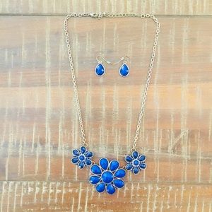 Blue necklace with matching earrings